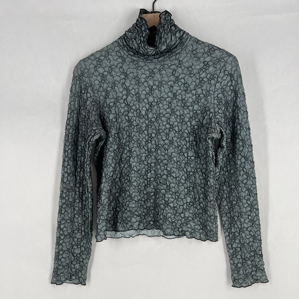 Sno Skins Crop Top Womens Medium Black Lace Sheer Detail Turtle Neck Ski Outdoor